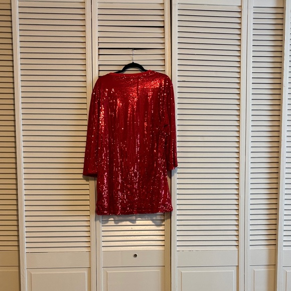 Red Sequin Dress with Bold Text - Picture 2 of 2